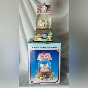 Vintage Musical Snow Globe Waterball Bunny House w Box - working!
